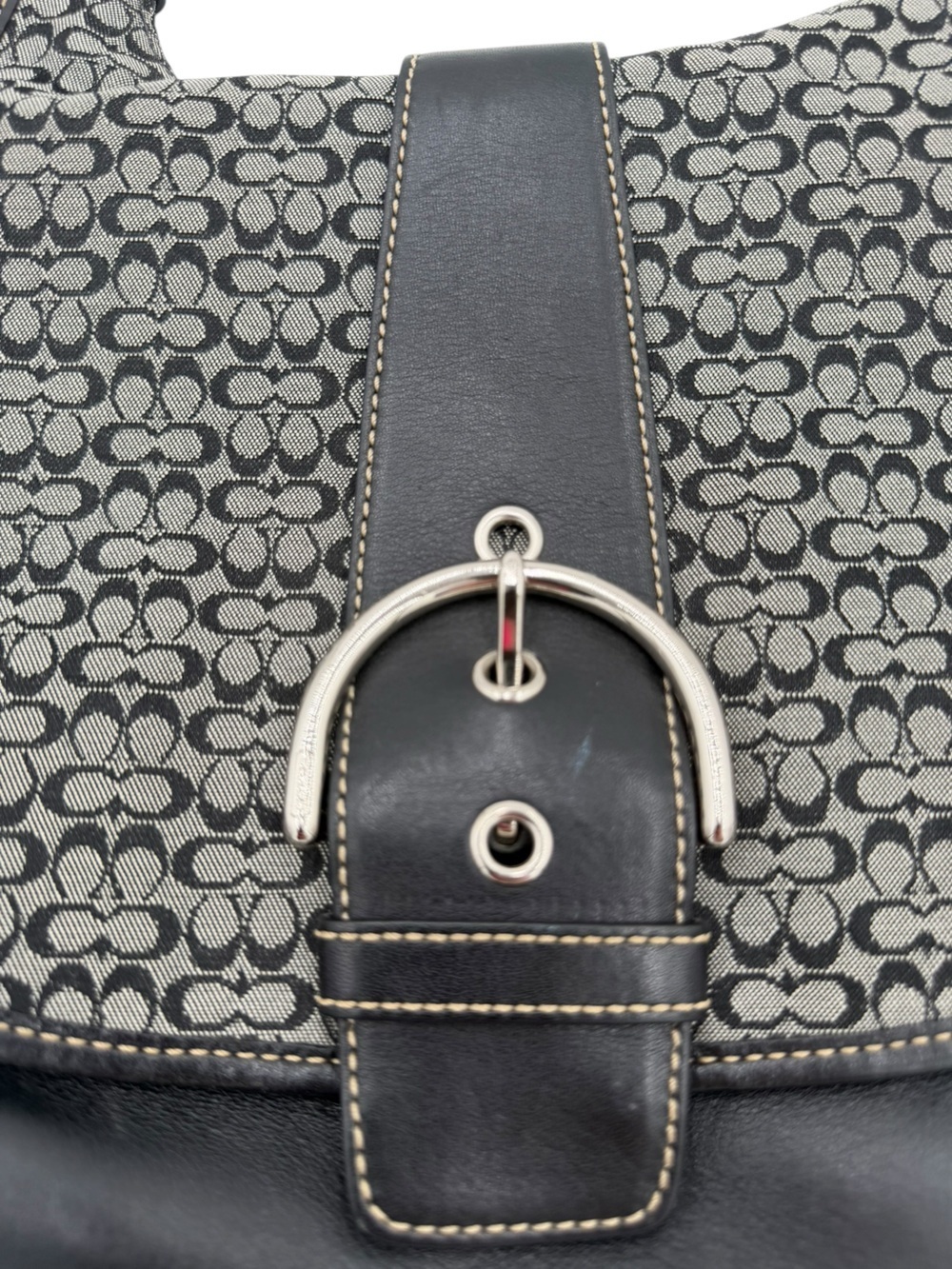 Vintage Y2K Coach Soho Signature Flap Bag Style 7072 Black Gray Jacquard - Picture 5 of 10